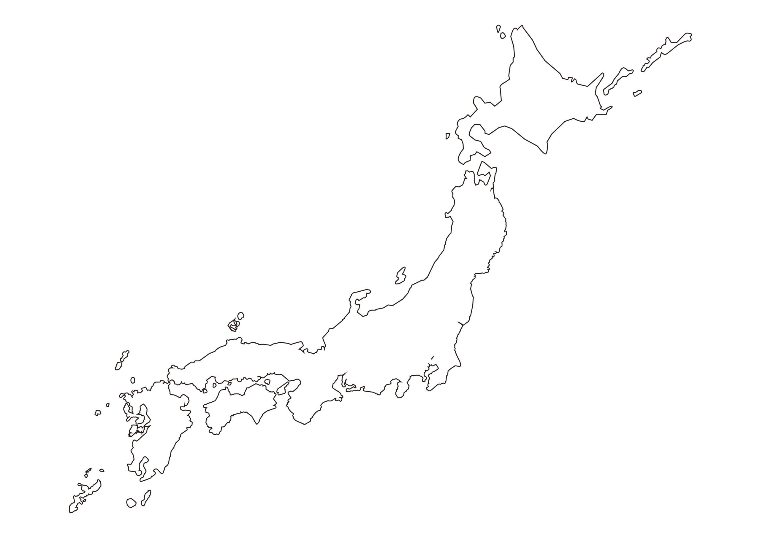 日本地図 白地図 都道府県なし A4横 四つ葉のクローバー