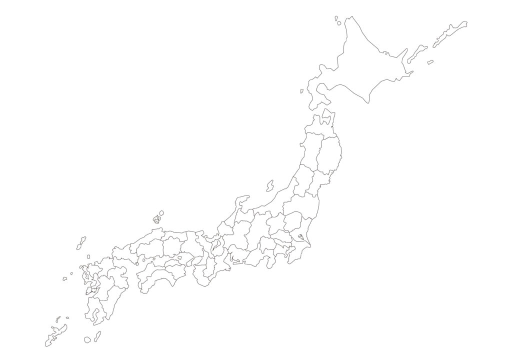 日本地図 白地図 都道府県 境界線あり A4横 | HAPPY CLOVER – 四つ葉のクローバーのイラスト・テンプレート素材の無料ダウンロード