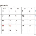 年9月 シンプルカレンダー 横型 月曜はじまり 四つ葉のクローバー 年9月 シンプルカレンダー 横型 月曜はじまり 四つ葉のクローバー