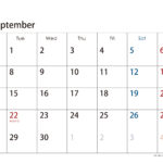 年9月 シンプルカレンダー 横型 日曜始まり 四つ葉のクローバー